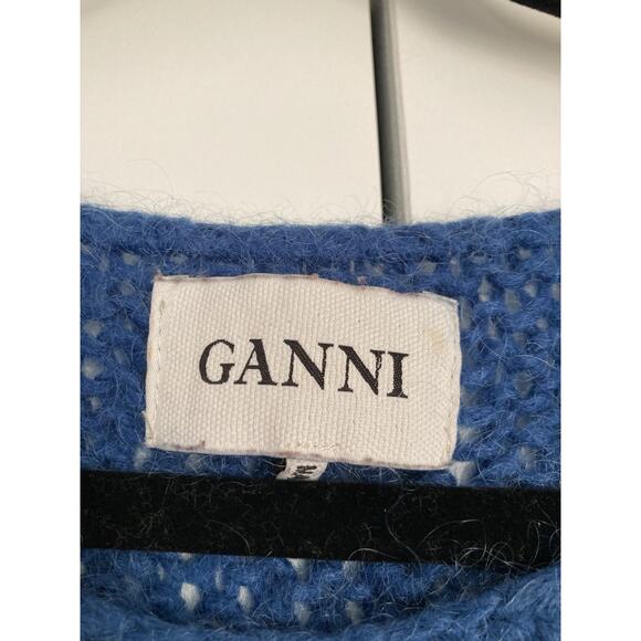 Ganni Mohair Blend Flare Sleeve Knit Sweater Classic Deep Blue Womens Medium - Picture 3 of 8